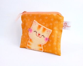 Smiling Cat Coin Purse Zipper Pouch Cute orange small change Purse Cat Lover Gift for cat lady colleagues sweet gift