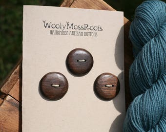 3 Black Walnut Wood Buttons- Black Walnut Wood- Wooden Buttons- Eco Craft Supplies, Eco Knitting Supplies, Eco Sewing Supplies
