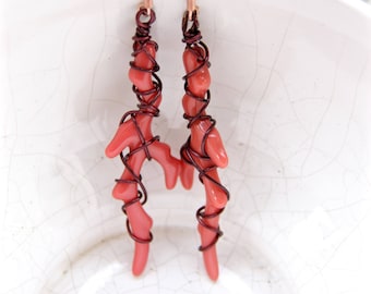 Twisted Sea - Wire-Wrapped Coral Branch Earrings