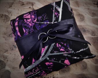 Ring Bearer Pillow Camo Camouflage Pink Fuchsia Black Bow Wedding