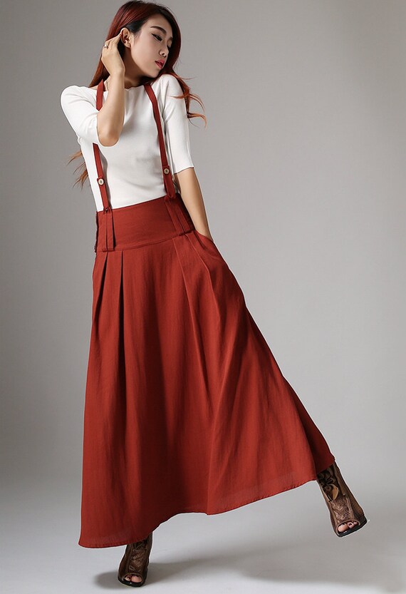  dark red skirt  linen skirt  maxi women skirt  custom made
