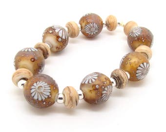 Organic Lampwork Beads, Etched Lampwork Beads, Lampwork Bead Set, UK, SRA, FHFteam