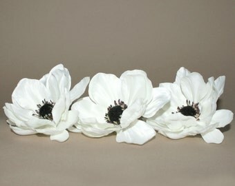 3 Creamy White Satin Look Anemone - Artificial Flowers