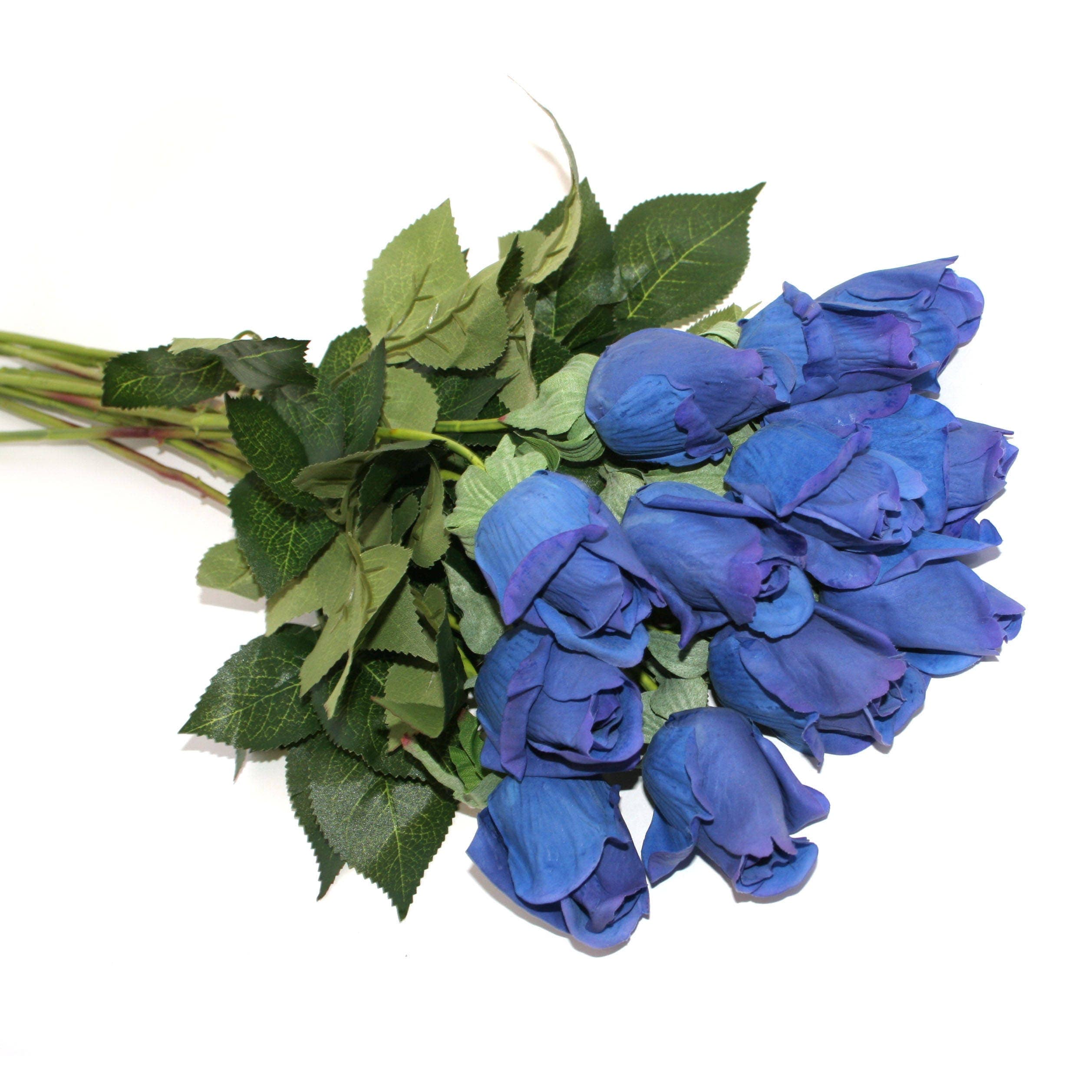 12 Long Stem Real Touch Royal or Navy Blue Rose Buds