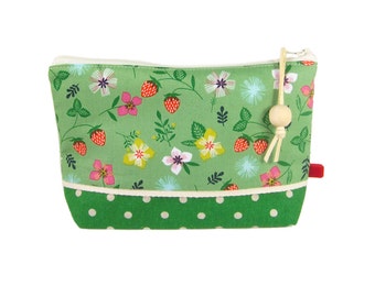 Cute Makeup Bag, Gift Set for Women, Cosmetic Case, Mothers Day Gift, Green Floral Zipper Pouch, Present for Her