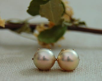 Margo - pearl stud earrings, natural untreated champagne pink color, women, for her, gift idea, Bridal, earrings, jewelry, pearl, wedding