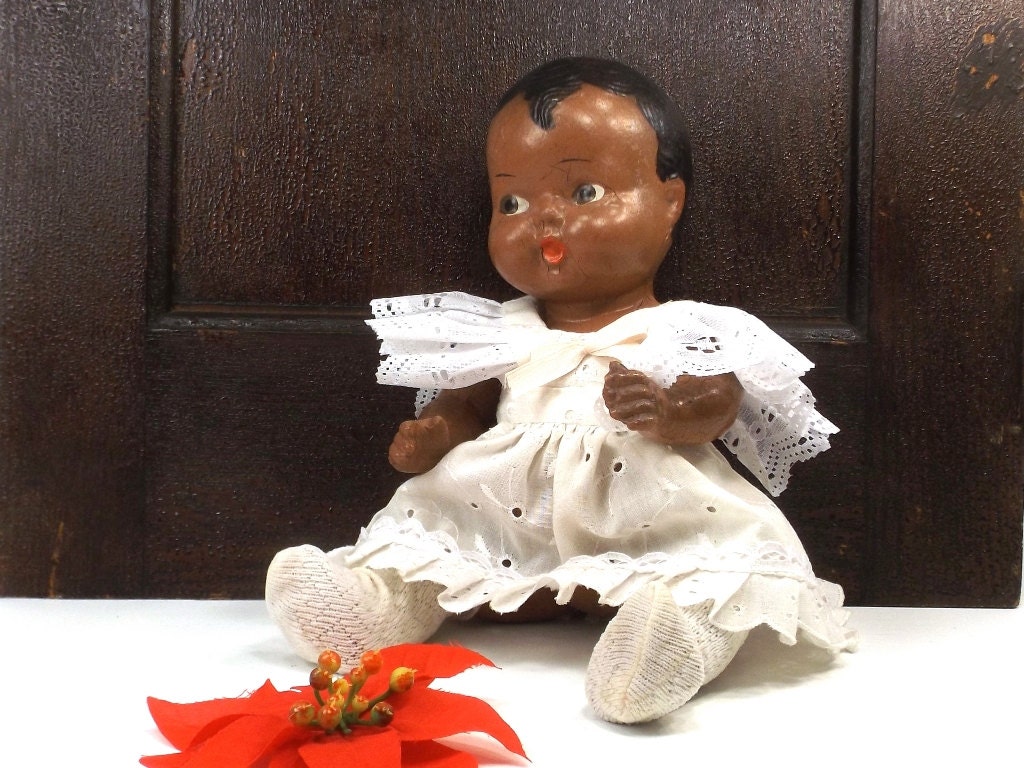 30s 40s vintage composite baby doll african american w/ white
