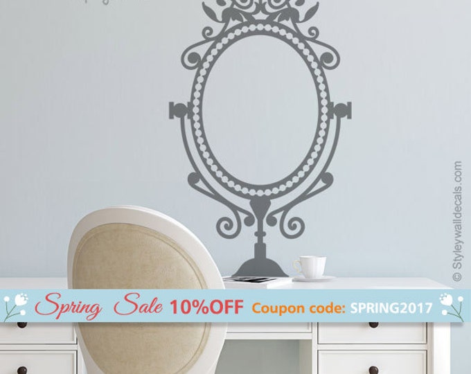 Mirror Wall Decal, Mirror Wall Sticker, Bedroom Wall Decal, Bedroom Wall Decor, Victorian Style Mirror Wall Decal, Woman Wall Decal