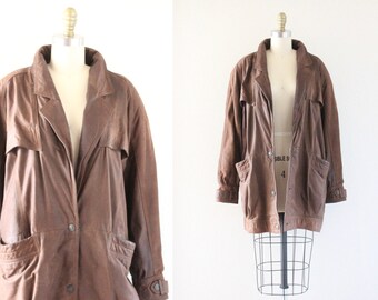 S A L E 1980's oversized distressed leather bomber coat