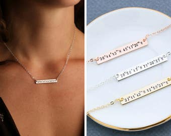 SALE • Coordinate Necklace Bar • Best Friend Gift • Custom Coordinates Jewelry • Latitude Longitude Necklace•Stamped Coordinate Bar Necklace