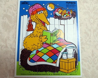 1980s Big Bird, Sesame Street, Muppets, Vintage Wood Playskool Puzzle, Bird Time Stories