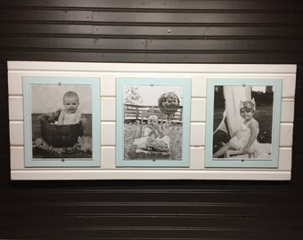 Distressed wood picture frame triple 8x10