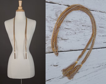 vintage 1970s scarf necklace with tassels | multi strand