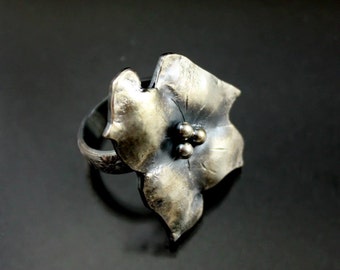 Unique Handmade Silver Jewelry, Sterling Silver Ring, Flower Ring, Oxidized, Boho, Bohemian Jewelry, Rustic Jewelry