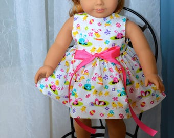 18 Inch Doll Clothes Two Piece Easter Outfit Sleeveless Easter Print Dress and Matching Panties by SEWSWEETDAISY