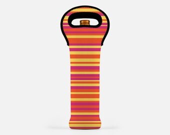 Festive wine bag, striped wine tote bag, insulated wine carrier, wine bottle carrier, wine gift bag, wine bottle tote, orange, yellow, pink