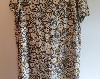 Mod Floral Linen Look Shift Dress 1060s Vintage