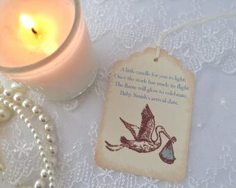 Stork Candle Favor Tags Baby Shower Boy Set of 10