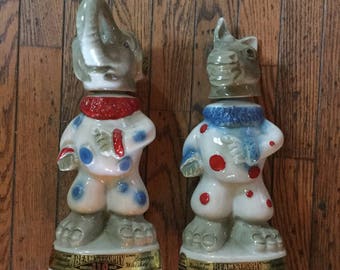 Vintage China Beam's Trophy Bourbon Whiskey Decanter Bottles Jim Beam Elephant Donkey
