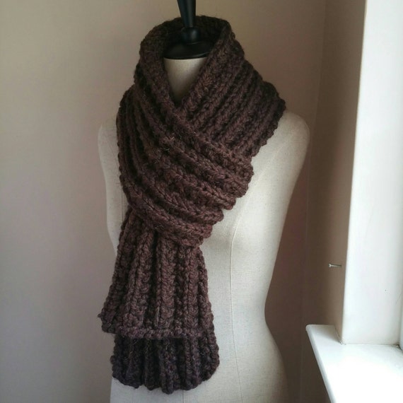 Download Chocolate Brown Farrow Rib Scarf Wool Blend Yarn