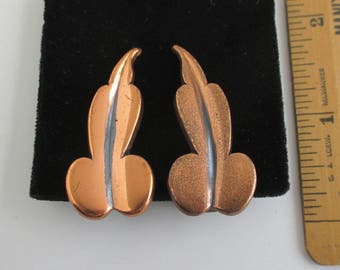 RENOIR Copper Earrings - Vintage, Long Leaf Shape