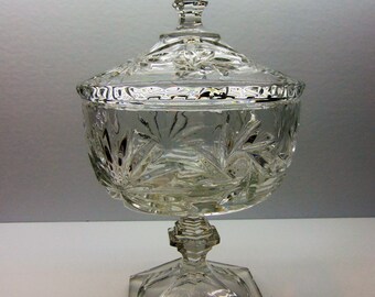 Vintage Pinwheel Crystal Candy Dish, Lidded Pedestal Candy Dish