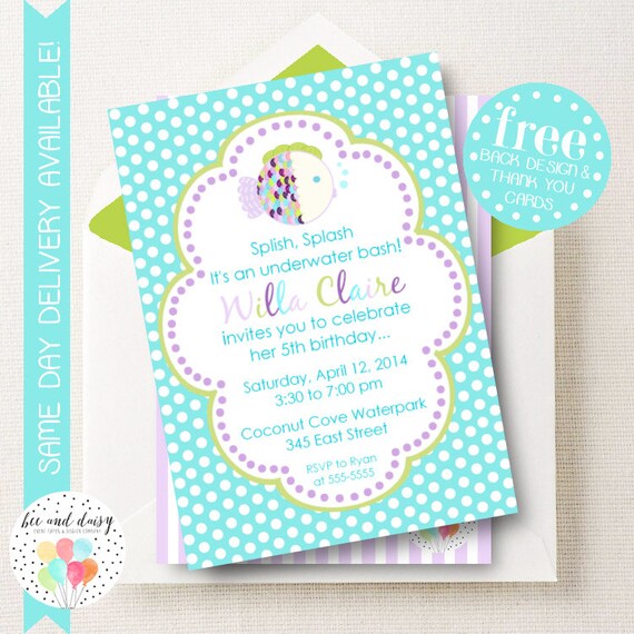 Purple Rainbow Fish Invitation, Rainbow Fish Birthday Invitation, Rainbow Fish Party, Girl First Birthday, Girl Birthday Rainbow Fish Invite Il_570xn