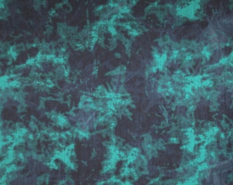 Turquoise and Navy Tie Dye Print Pure Cotton Denim Fabric--By the Yard