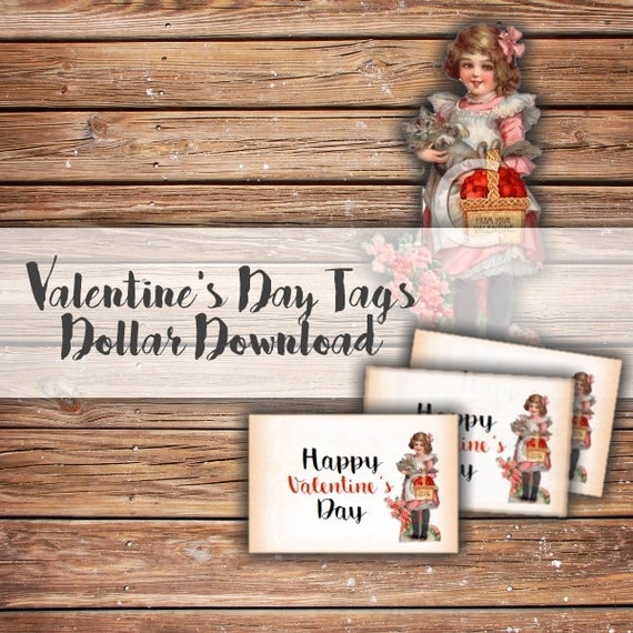 Happy Valentine's Day Tags PDF Printable Download, Digital, DIY, Labels, Valentine, Vintage, Tag, Labels, Treat Bags, Favor Bag, Holiday