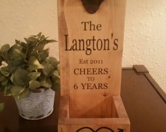 Personalized Wall Mount Bottle Opener and Cap Catcher– Beer Bottle Opener Personalized – Man Cave - Rustic Wall Decor – Gifts for Him