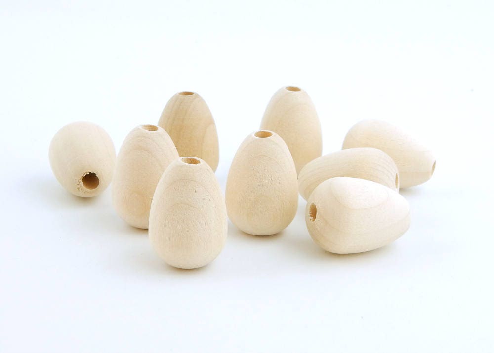 Mini Egg Beads Unfinished Natural Wood 7/8 10 pcs