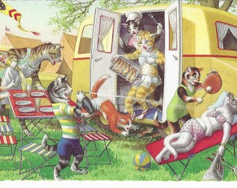 Vintage Alfred Mainzer Anthropomorphic Dressed Cats by Eugen Hartung Postcard Printed in Belgium, 1970s