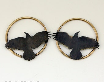 10 Gauge Brass Raven Crow Bird Hoops Hoops for Eyelets Hoops for Plugs Ritual Remains Gauged Hoop Crow Jewelry Earring 10g 10 Gauge