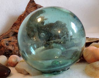 Vintage Japanese GLASS FISHING FLOAT Rare Kanji Makers Mark.. Sky Blue (#13)