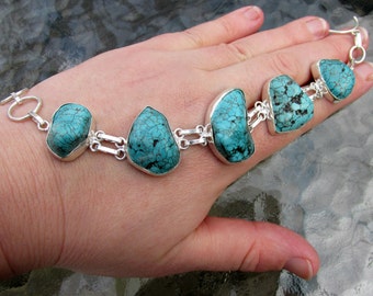 Sale, Very Beautiful Genuine Indian Blue Turquoise Bracelet, (925 Silver Overlay), Adjustable