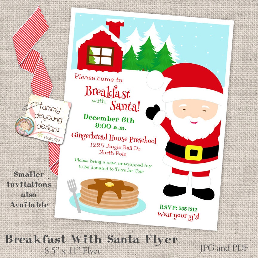 Printable Breakfast with Santa Invitation Flyer Pancakes with