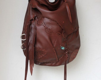 Brown leather hobo raw distressed mountain men by SweetSmokebags