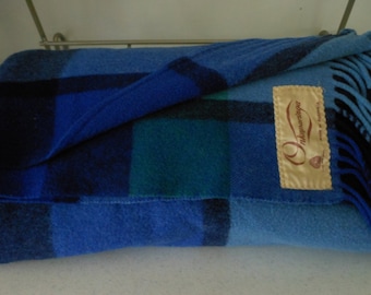 ONKAPARINGA Wool Blanket AUSTRALIA Blues Greens Vintage Throw