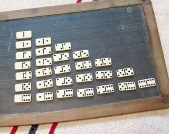 Domino Set Plastic 1 1/8 inch White Black-incised Dominoes 1950s