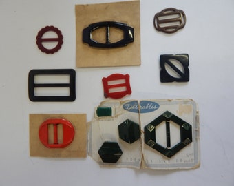 10 pc Lot Vintage Bakelite, Celluloid, Plastic, Metal Buckles
