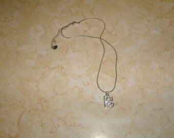 vintage necklace silvertone chain rhinestones initial letter b