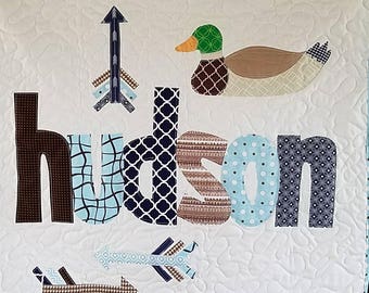 The Original Personalized Quilt 40 x 40, Baby Quilt, Raw Edge Applique Quilt, Name Quilt CC4040