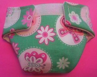Ready to Ship SIZE #2 cloth Doll Diaper green butterfly adjusts washable fits bitty baby some baby alive all gone American Girl doll & more