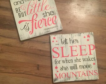 Let her sleep for when she wakes she will move mountains nursery wood sign