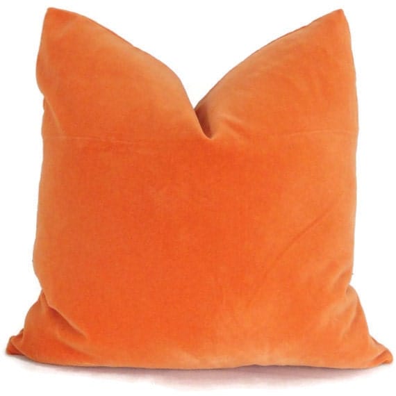 Orange Velvet Decorative Square Euro or Lumbar Pillow Cover