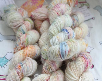 Hand dyed sock yarn, 50gms. Speckle dyed. Superwash wool and nylon blend
