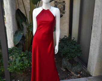Vintage 1980's Scott McClintock Red Satin Evening Dress - Size 6