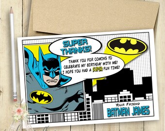 Batman Thank You Card Batman Invitation Batman Birthday Party Comic Book Customized Superhero Invitation PRINTABLE