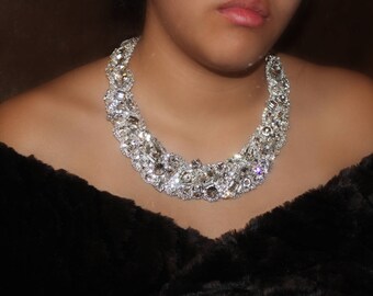 Statement Necklace, Bridal Necklace, Crystal Necklce, Choker, Classic Old Hollywood Rhinestone Crystal Necklace Fits Perfect On Your Neck