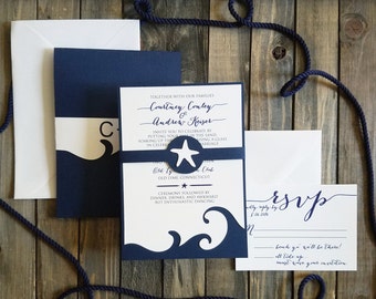 Beach Wedding Invitation - Destination Wedding Invitation - Wave Wedding Invitation - Nautical Wedding Invitation - Nautical - Weddings